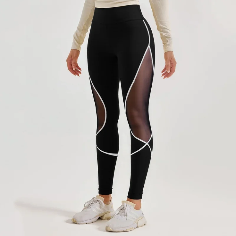 Women's Color Blocked Mesh Gym Yoga Hip Lifting Leggings High Waisted Sports Pants with Elastic Waistband Exercise Leggings