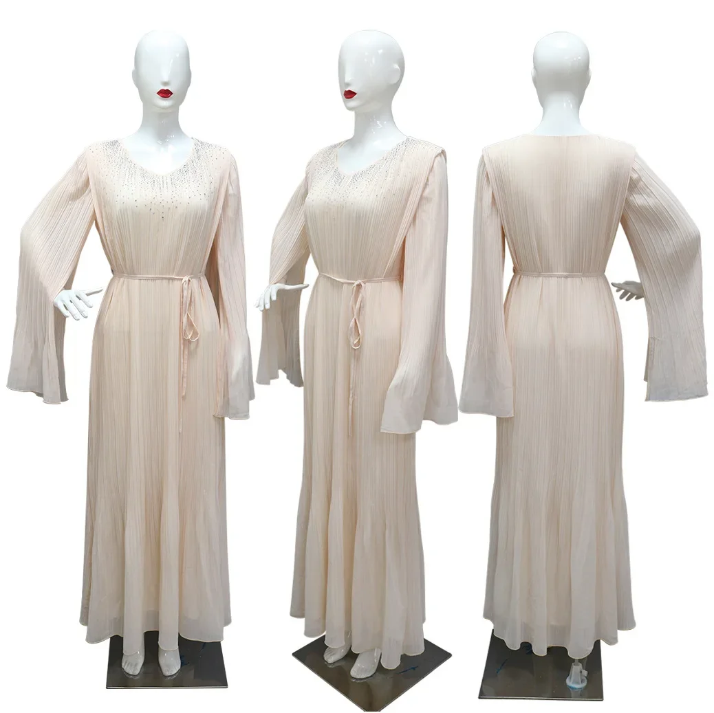 Nouvelle mode Robe longue plissée pour femmes musulmanes dubaï Abaya turquie caftan Eid Djellaba Islam Jalabiya Caftan Marocain Femme Robe