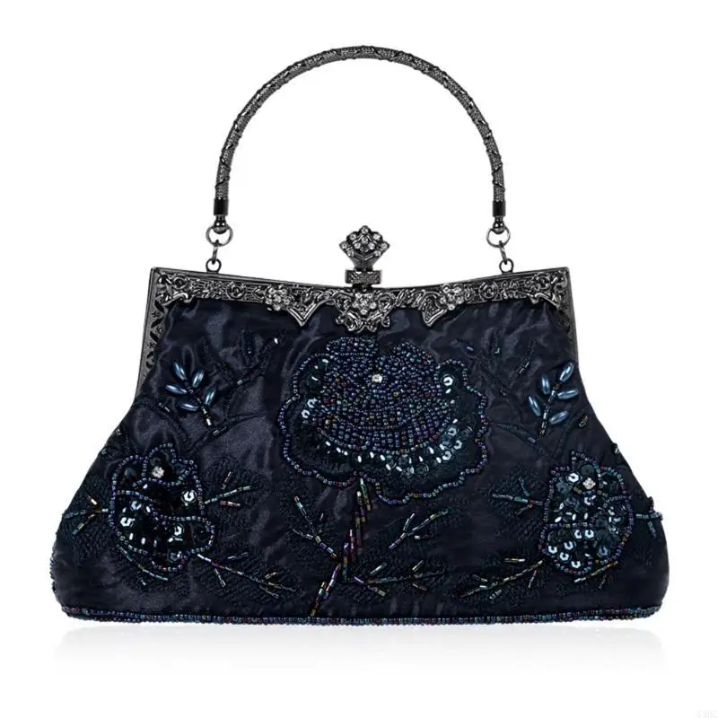 

63HC Elegant Frame Women Formal Beaded Evening Purses and Handbags Bridal Sequins