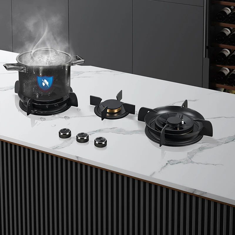 5.2KW Built-in 3-Burner Cooktop with Copper Flame Failure Protection, Premium Panel-Ready Gas Hob for Custom Kitchen Design
