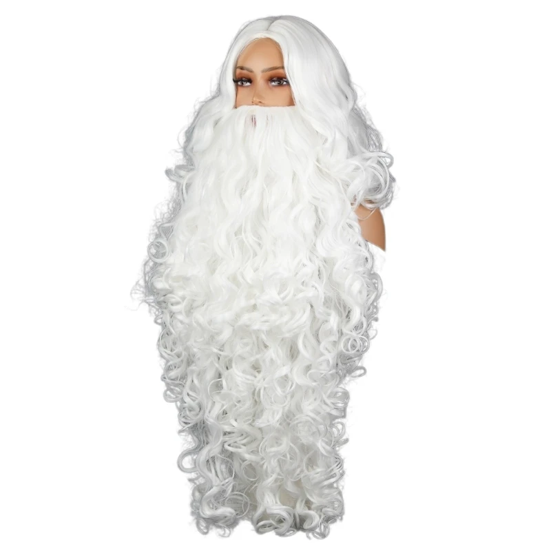Conjunto peluca y barba Papá Noel blanco, realista anciano Navidad con bigote oso, accesorios disfraz