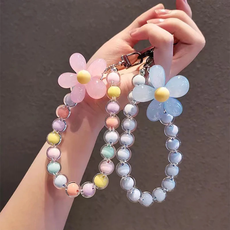 Phone Anti-lost Lanyard Key Short Wrist Pendant Colorful Macaron Round Bead Pendant Women's Hand-held Chain Mobile Phone Lanyard