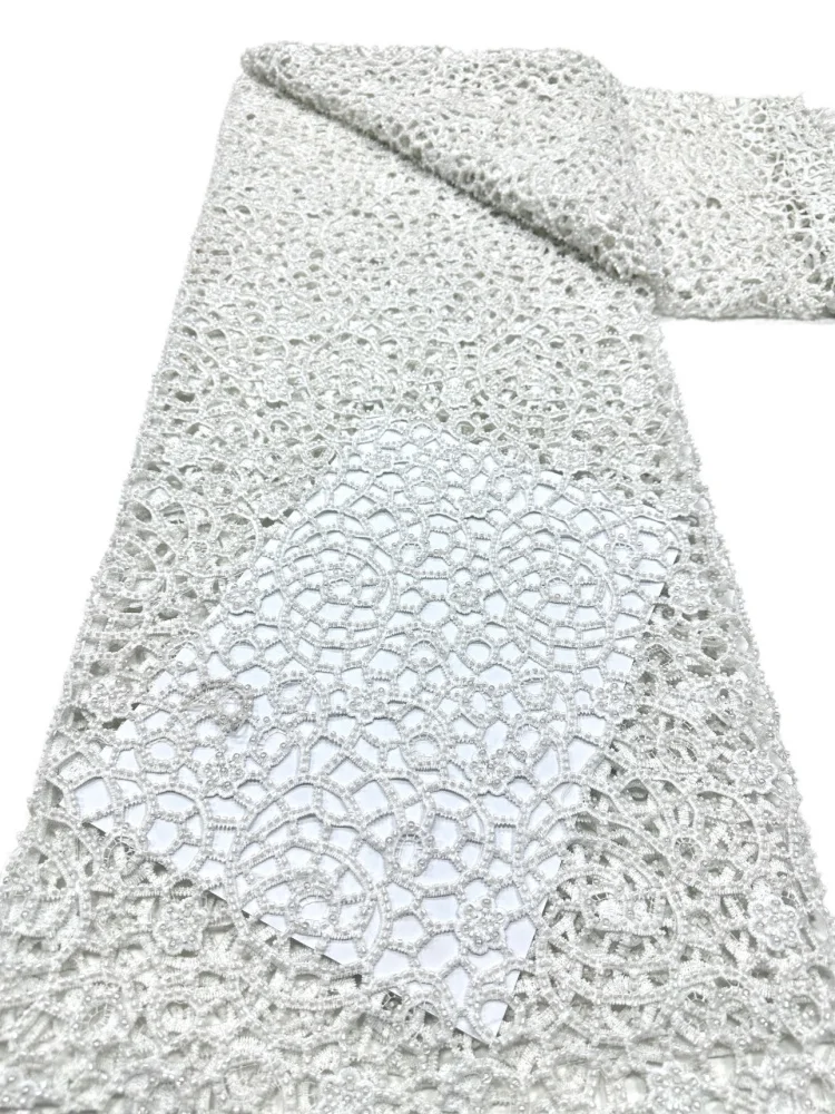 Luxuriöser Perlenbesetzter Französischer Mesh-Spitzenstoff mit Pailletten-Stickerei für Brautkleider und Elegante Pailletten-Stoffe für Besondere Anlässe