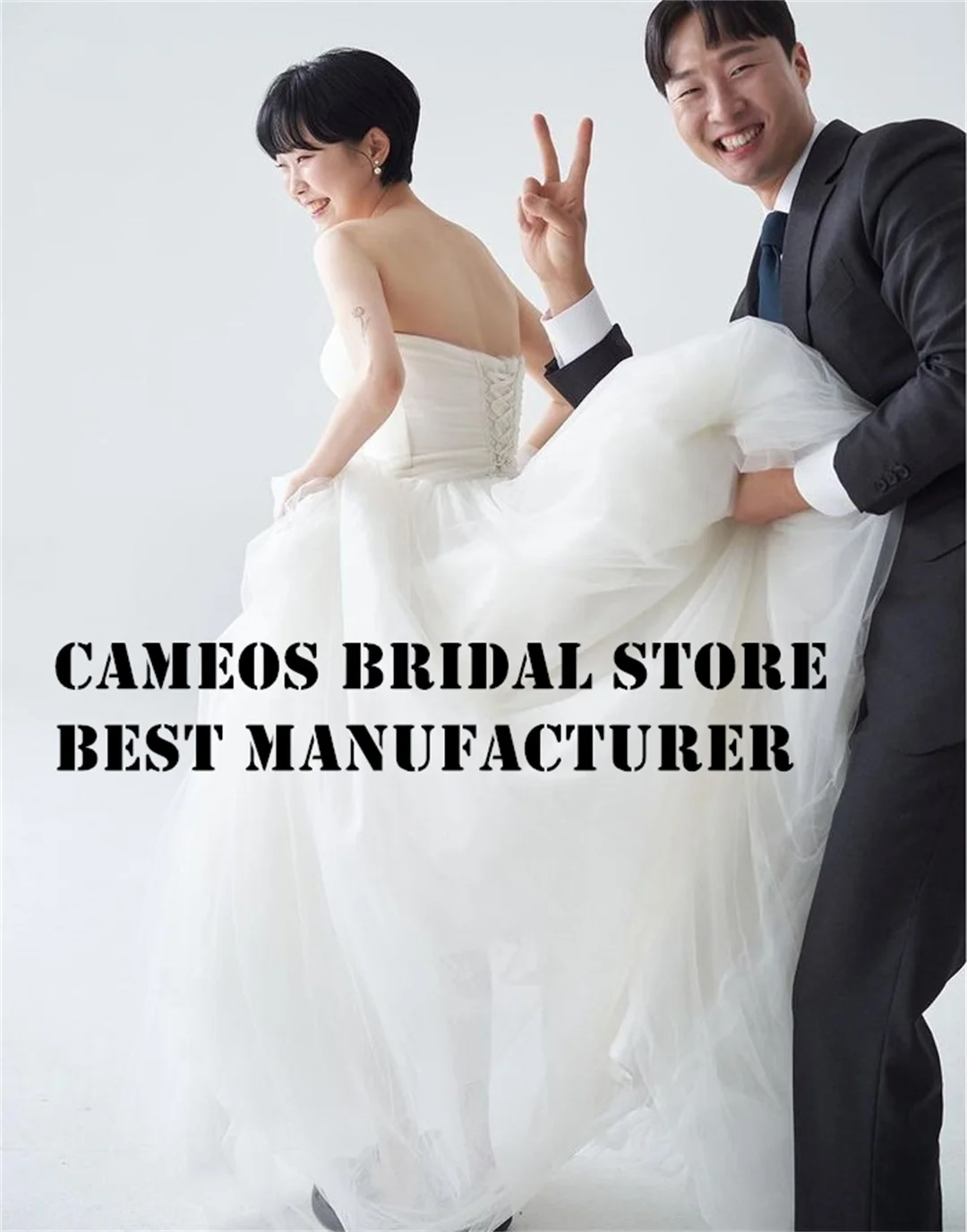 SONDR Custom Made Strapless Wedding Dresses Korea High End Tulle Sleeveless Princess Brides Gowns  Ivory Women Bridal Dresses