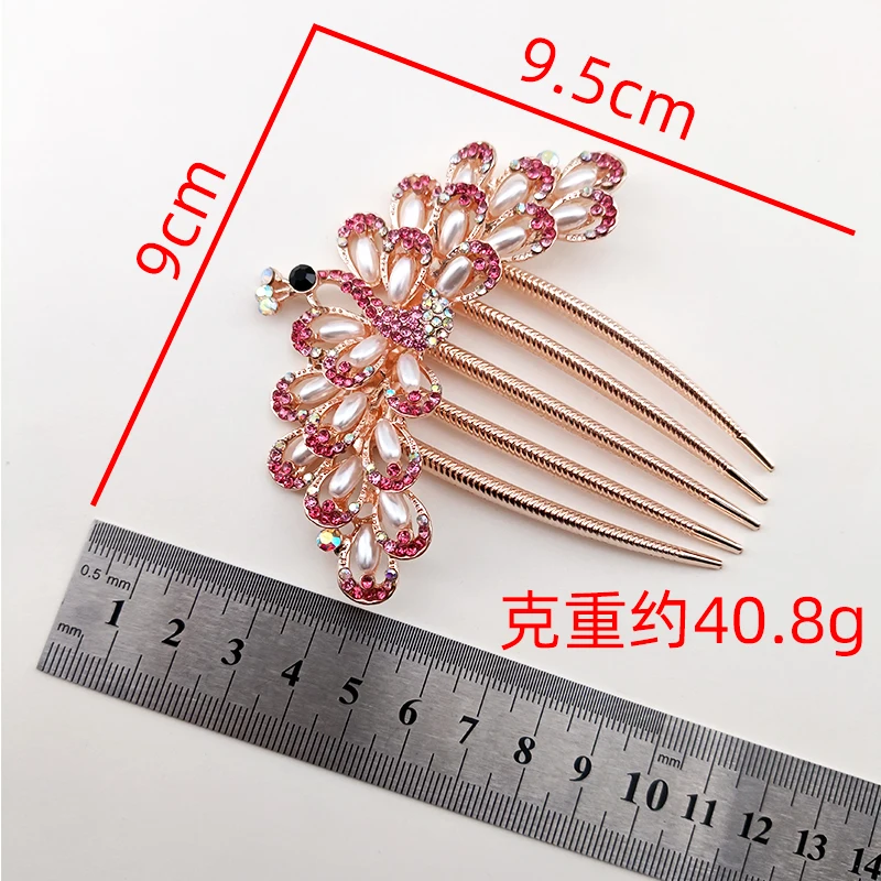 Women Crystal Hair Comb Rhinestone Decorative Hair Clips Headwear Retro Metal Luxury Alloy Hair Accessories Jewelry Gift