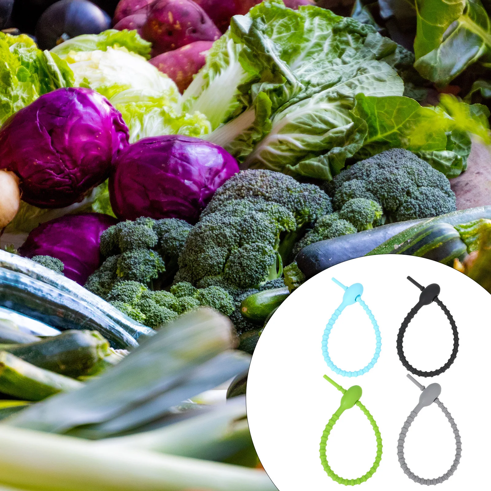 8Pcs Silicone Binding Ties Food Grade Reusable Organizers Multi-Use Self- for Kitchen Pantry Cable Management