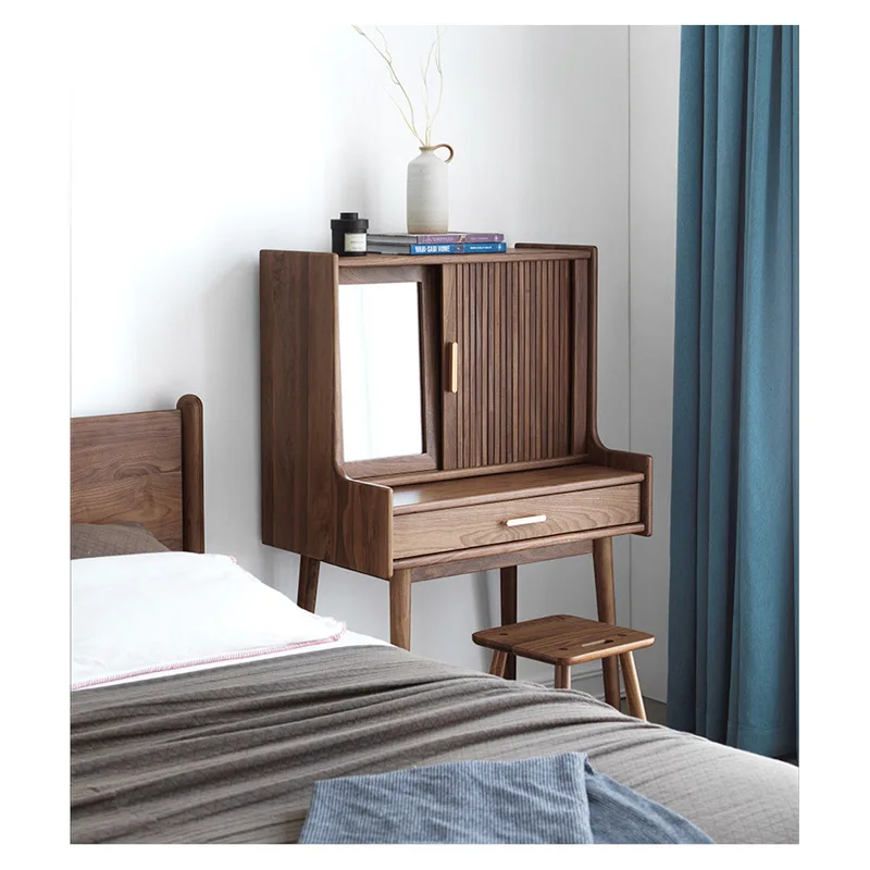 North American black walnut multi-functional storage table grille sliding door