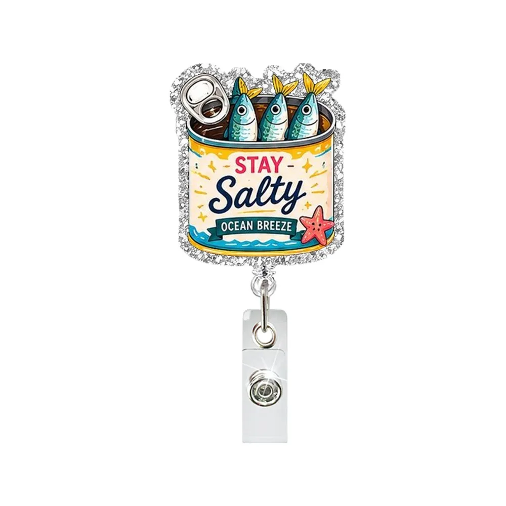 Glitter Acrylic Retractable ID Card Holder 360° Swivel Alligator Clip Nurse Badge Reel Retractable High-Transparent Acrylic