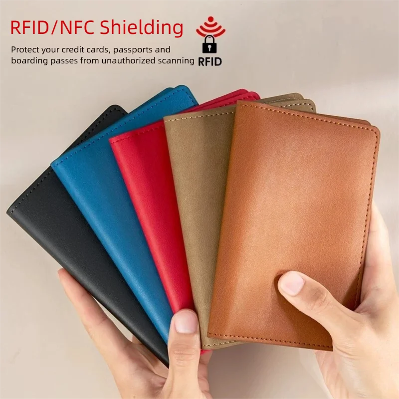 Genuine Leather Passport Holder Travel Wallet with RFID Blocking, Passport Cover Card Holder with Card Slots and Ticket Slot