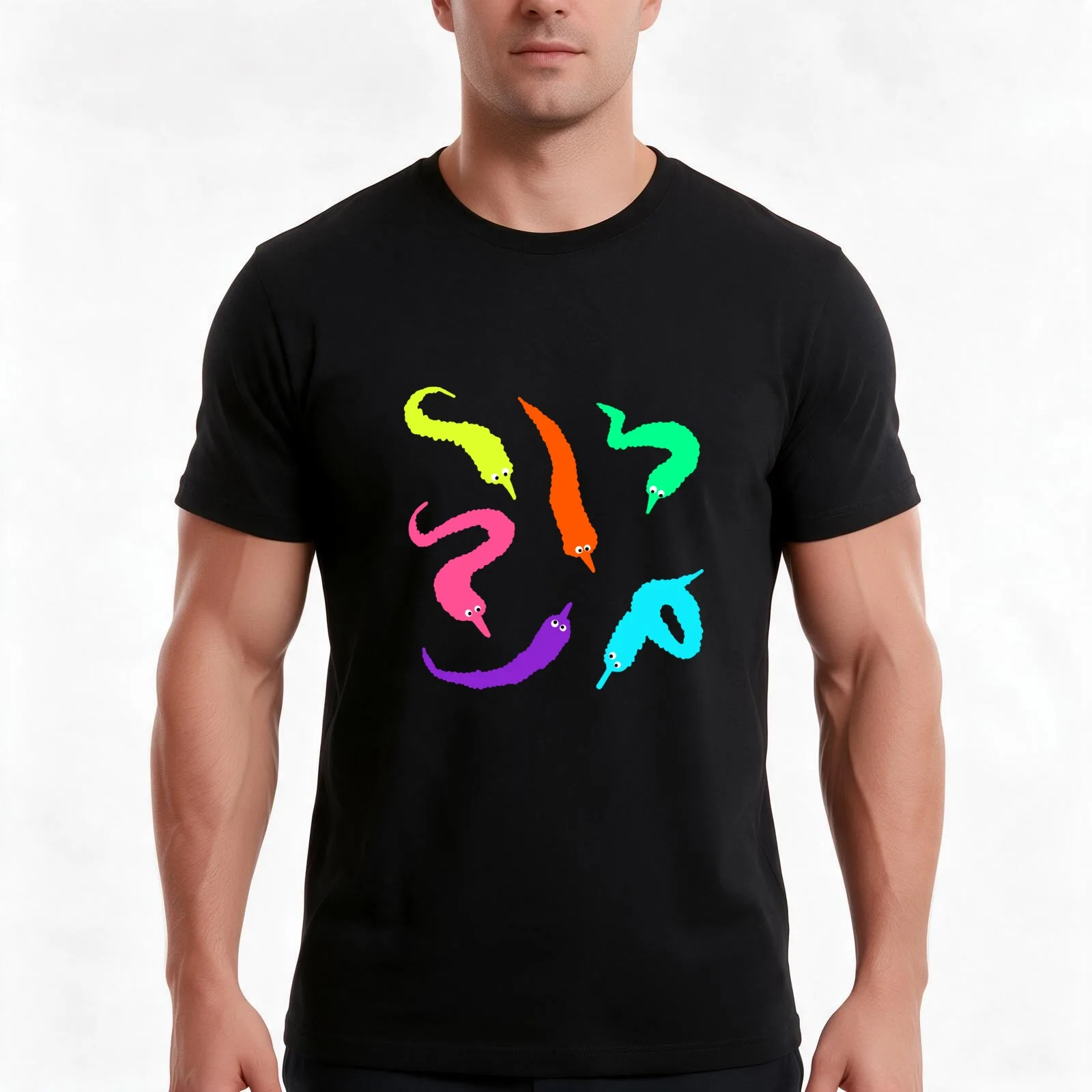 Worm on a String T-Shirt, Summer Casual Cotton Tee, Oversized Streetwear Tops, Vintage Graphic Print, Loose Fit Short Sleeve
