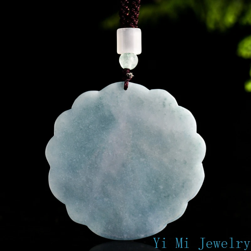 100% Genuine A-goods Jadeite Blue Water Peacock Jade Pendant Auspicious Peace Men and Women Feng Shui Jewelry Jade Necklace