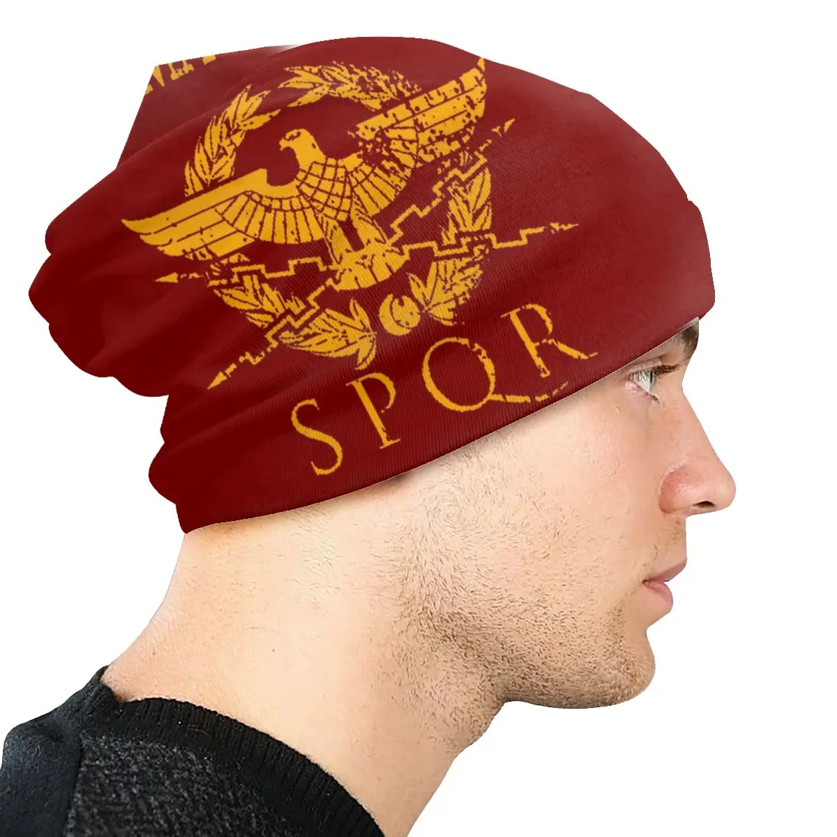 Custom Vintage Gold Roman Empire Eagle Bonnet Femme Hip Hop Knitting Hat For  Autumn Winter Warm Rome SPQR Emblem Beanies Caps