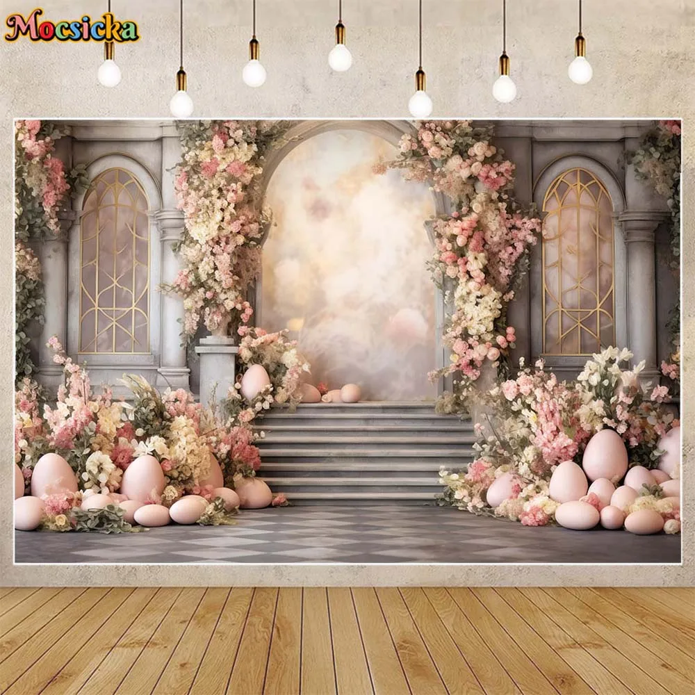 

Mocsicka Vintage Castle Pink Flowers Girl Princess Photography Background Women Portrait Backdrop Photo Studio Photoshoot Props