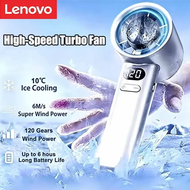 Lenovo 120 Speed Mini Handheld Fan Portable Bladeless Desktop Fans Rechargeable Instant Cooling With Ice Mode For Men Women New