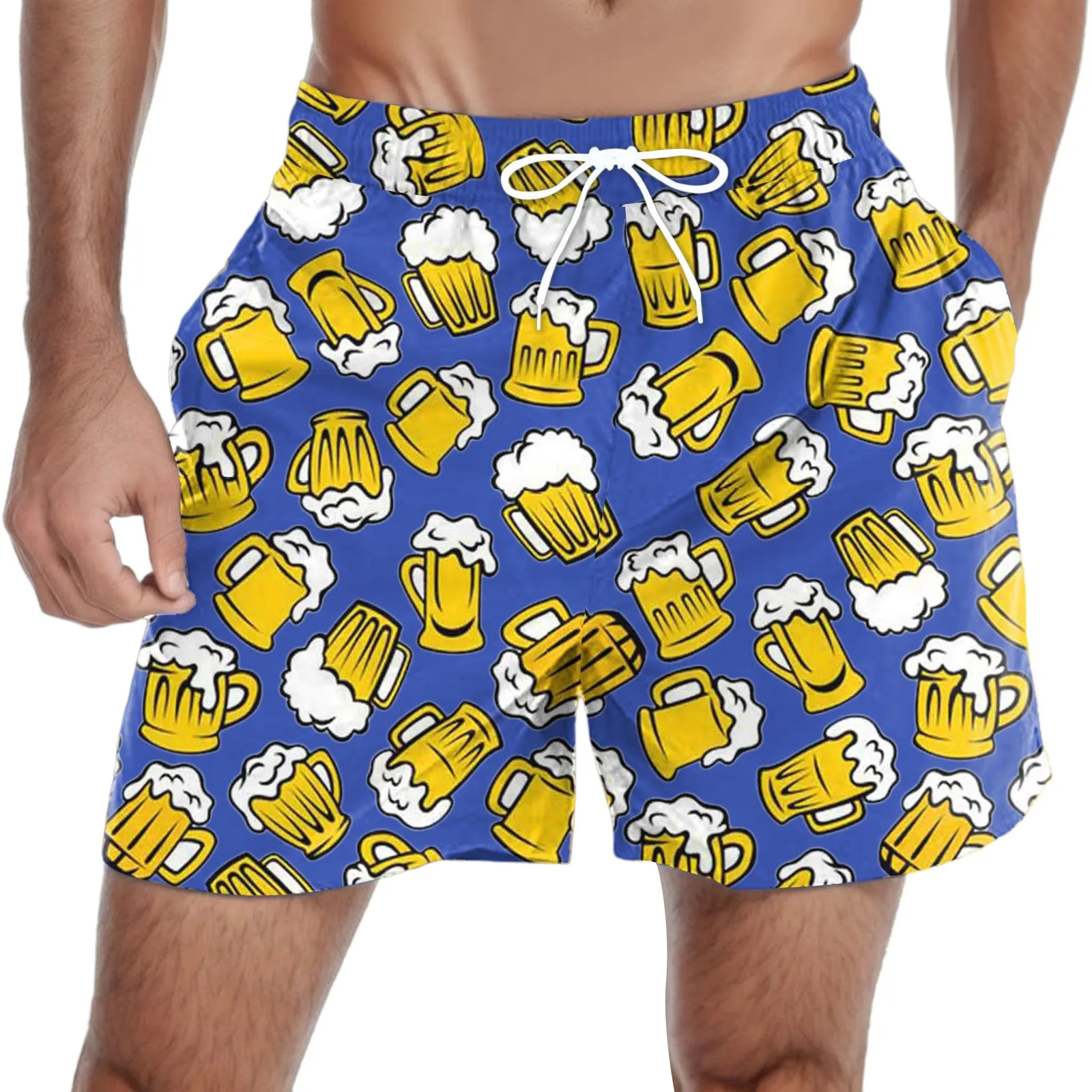 Traditional Bavarian Beer Print Shorts Drawstring Oktoberfest Party Short Festival Dirndl Summer Pants