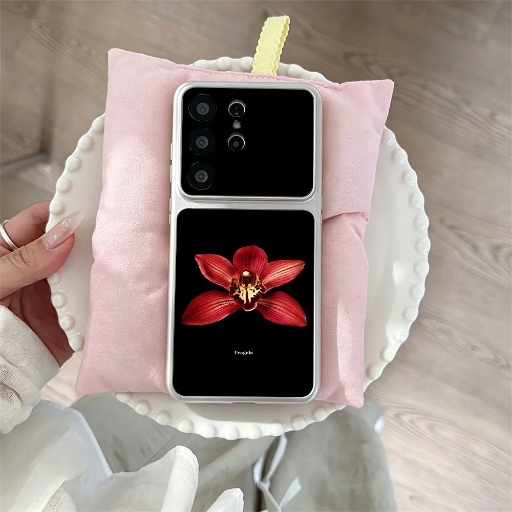 Fragola Deep Red Orchid Phone Case For Samsung Galaxy S26 S25 S24 S23 S22 S21 S20 FE Plus Ultra 5G Skin texture Cover