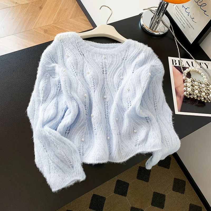

Blue Knitted Loose Women's Sweater Autumn Winter New Sle Design Sensation Slimming Camere Soft Gentle Wind Sle Top