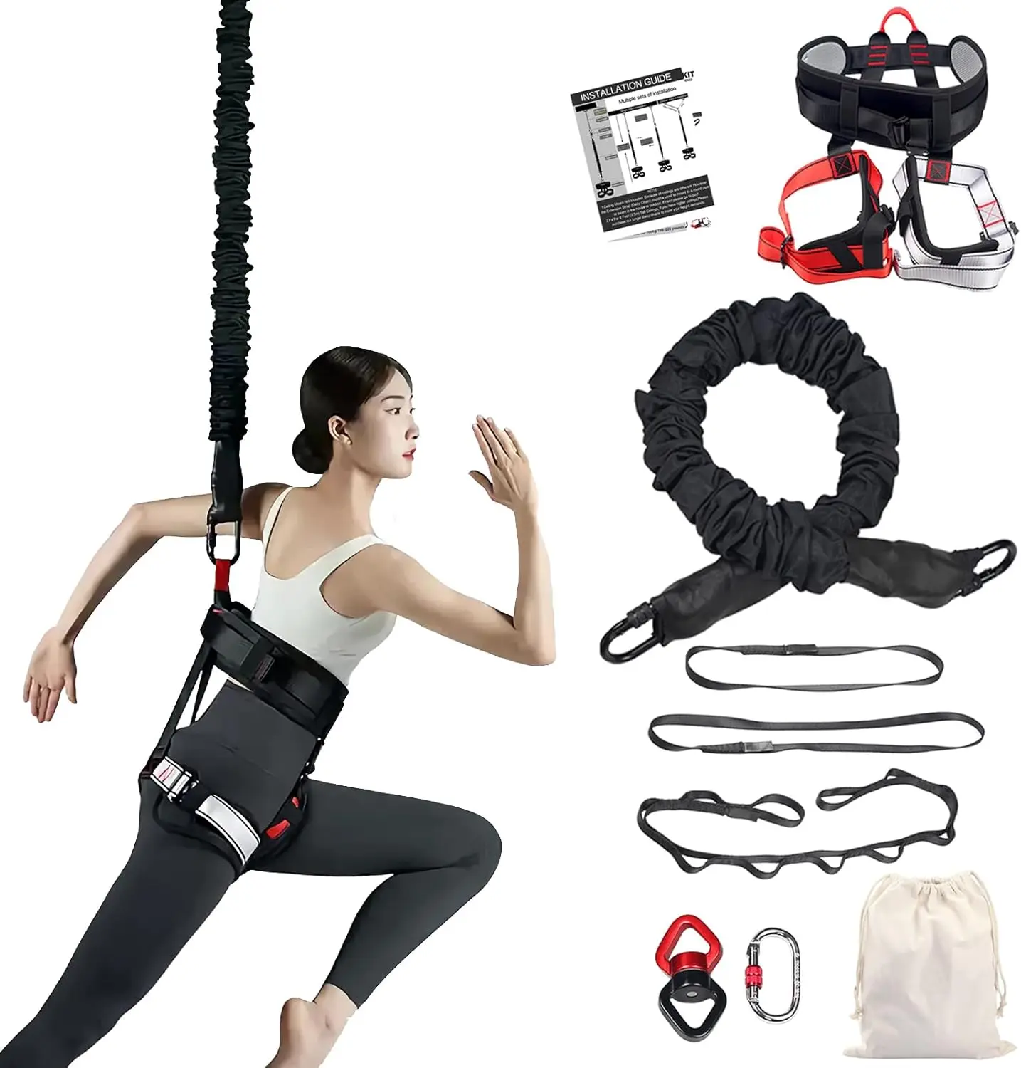 Bungee Fitness Set, 4D Black, Heavy Duty, Anti-Gravity Dance Cord, Dance Home and Gym, Boosts Agility Speed and Balance