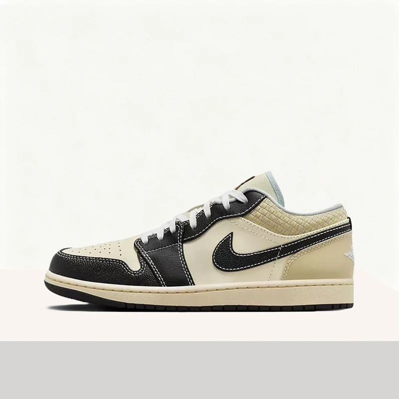 Jordan Air Jordan 1 Legend Blue Retro Zapatos de baloncesto de caña baja de alto rendimiento, duraderos y versátiles para hombre Beige/Negro HQ3437-101