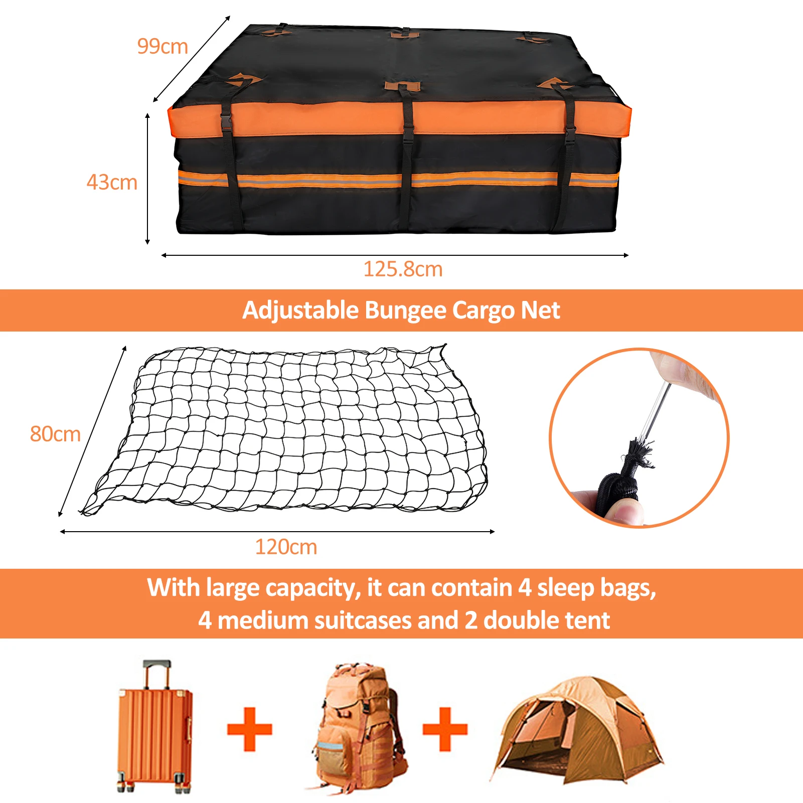 800D Waterproof Cargo Bag Car Roof Cargo Carrier Universal Luggage Bag Storage Cube Bag 20 Cubic feet for All Cars with Rack