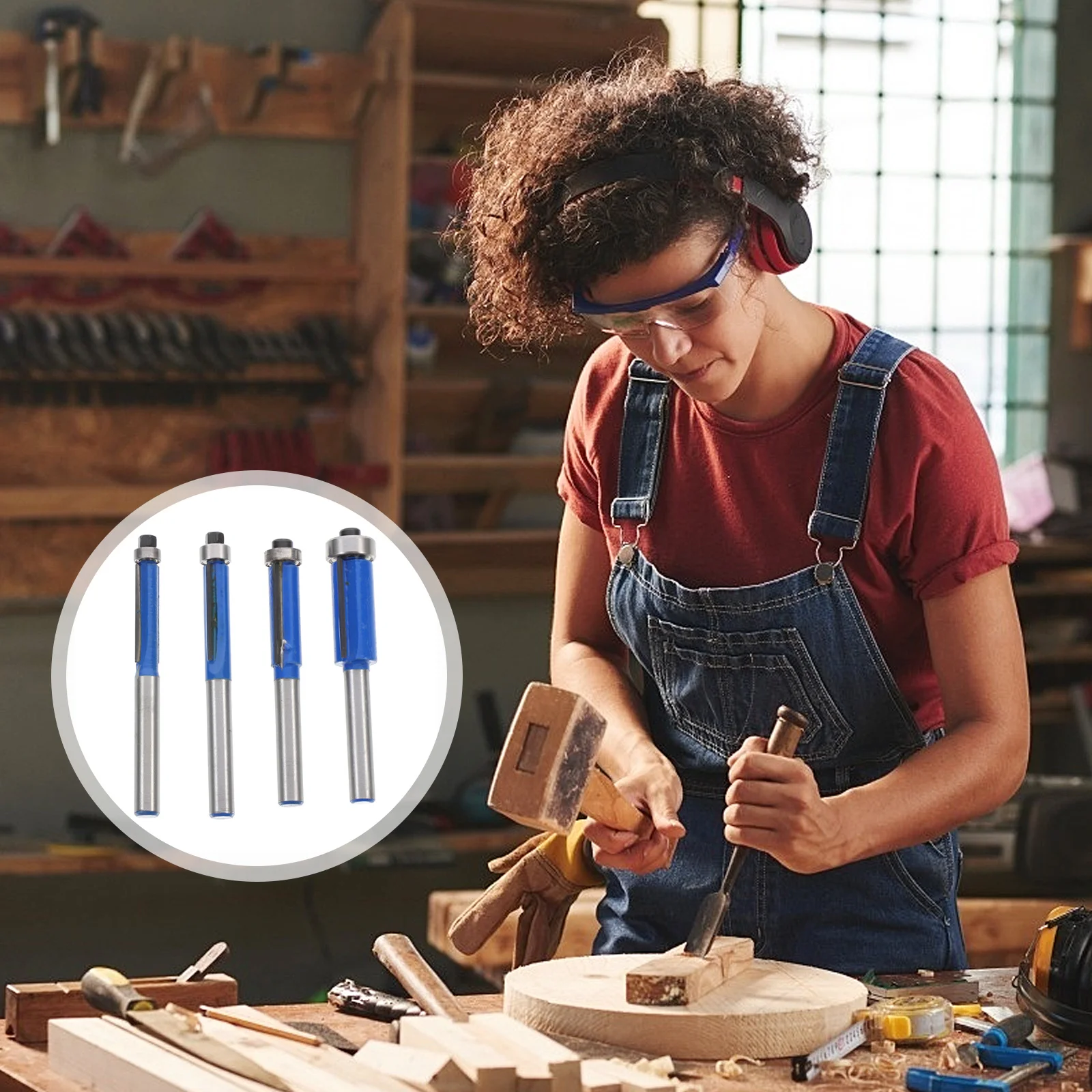 

4Pcs 2-Flute Carbon Steel Milling Cutters Straight Router Bits High Abrasion Resistance for Plywood Hardwood Softwood Cutting