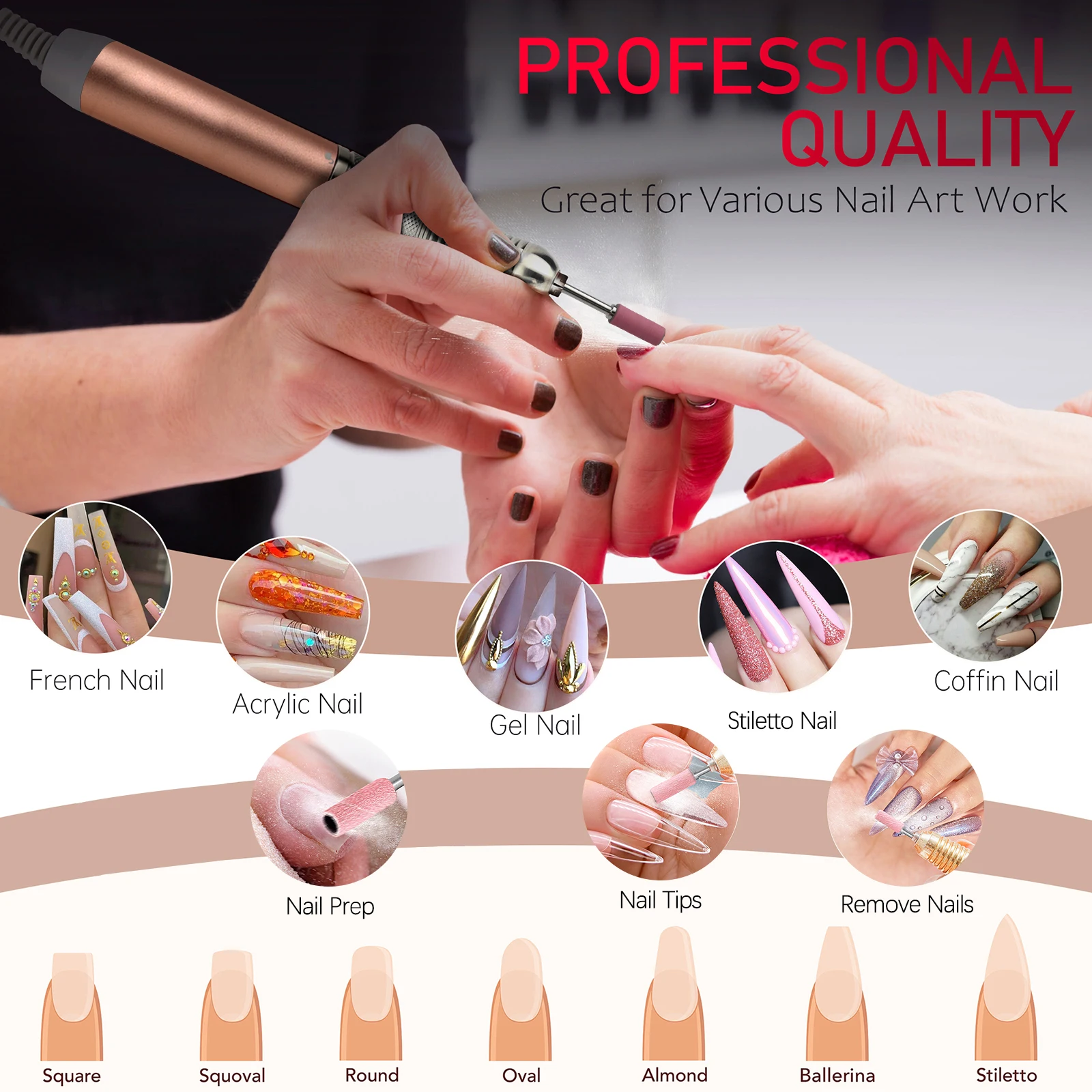 STLF  Custom Private Label E File Drill Nail Manicure 35000rpm Electric Polisher Rechargeable Portable Nail Drill