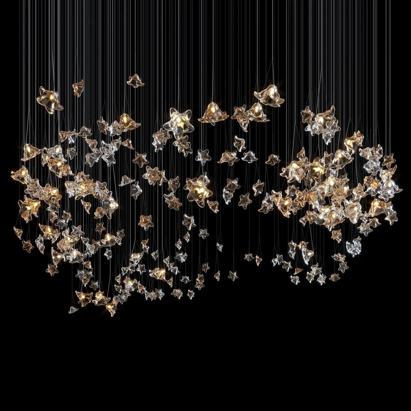 Customer Star Ceiling Handmade Glass Flower Light Transparent Clear Color Chandelier Light