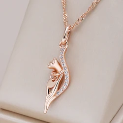 Kinel Hot Shiny Natural Zircon Pendant Necklace For Women Fashion 585 Rose Gold Color Animal Pendant Vintage Daily Party Jewelry