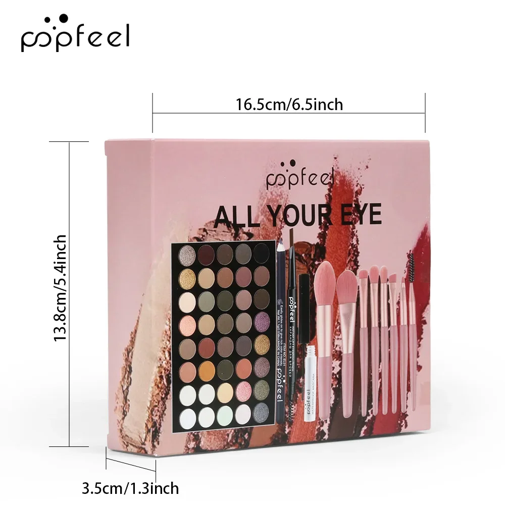 Kit de maquiagem popfeel exclusivo para feriados, conjunto completo, tudo em um, sombra, sobrancelha, delineador, rímel, pincel, presentes de luxo para mulheres, cosméticos