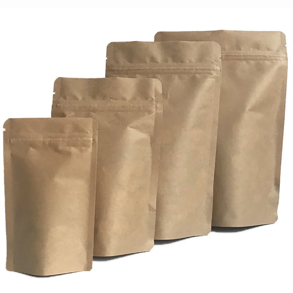 100pcs Eco-iendly Fully 28g Compostable Food Packaging Pouch Doypack Biodegradable Kraft Paper Stand Up Packaging Bags