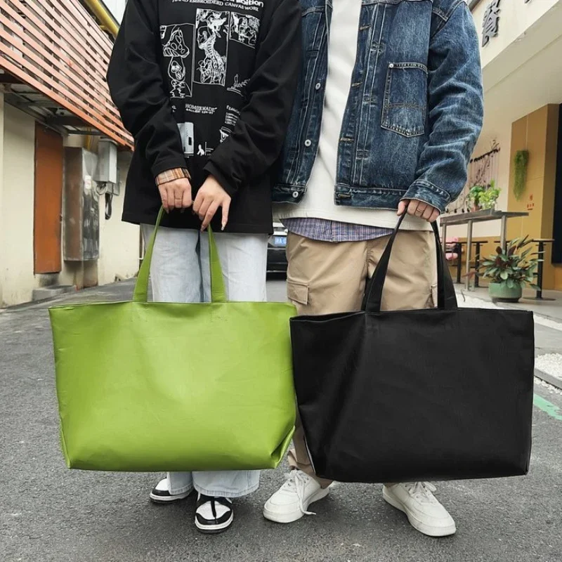 New PU Black Zipper Large Capacity Handbag Lightweight Soft Leather Shoulder Bag Unisex Simple Fashionable Versatile Tote Bags image 4