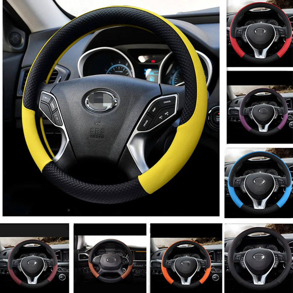 For Chevrolet Evanda Blazer Cruze Captiva Corvette Aveo Impala Camaro Malibu Tahoe Anti-Slip Leather Car Steering Wheel Cover