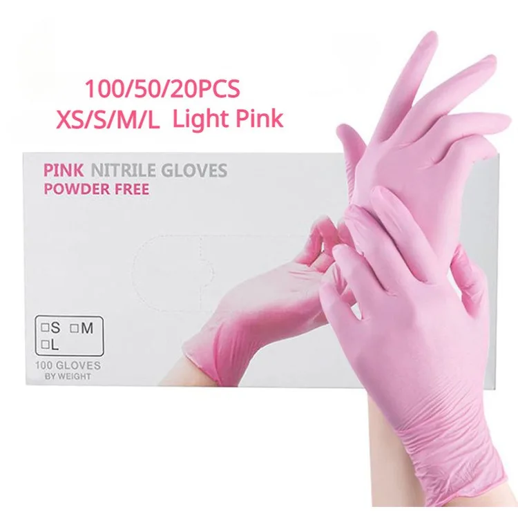 

100 шт. розовые нитриловые перчатки одноразовые латексные перчатки без пудры для бытовой уборки салон красоты рабочие кухонные перчатки