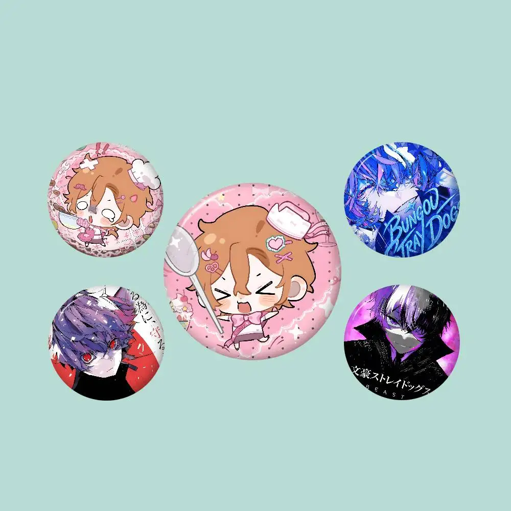 B-Bungo-Stray-Dogs Literary Anime Cartoon Brooches Anime Badge Round Handmade Brooch Lapel Pins Jewelry for Backpack Clothes