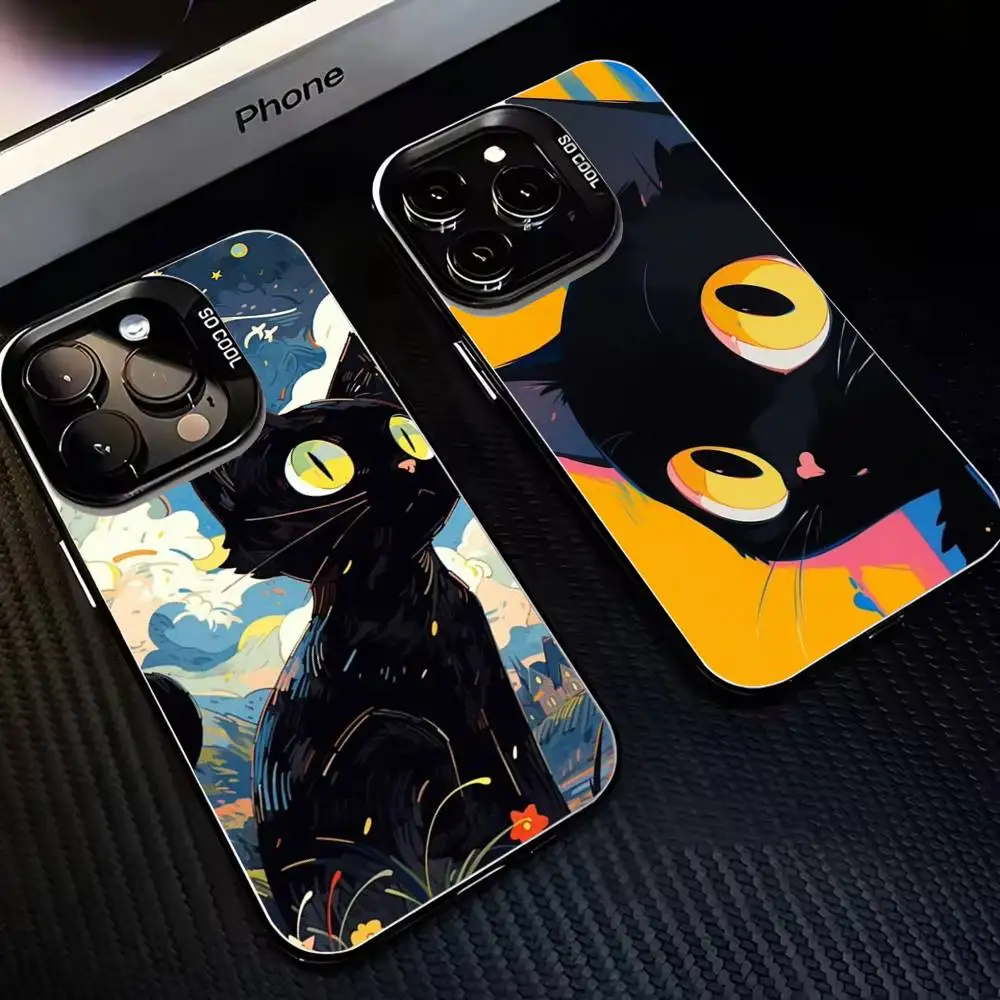 

Cute Color Starry Sky Black Cat Phone Case For iPhone17,16,15,14,13,12,11 Plus,Pro Max Black Matte Shockproof Cover