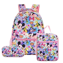 HOT Mickey Mitch Three-piece Backpack Elementary School Bag Children's Cartoon Backpack Backpack Anime Kawaii Cartoon School Bag