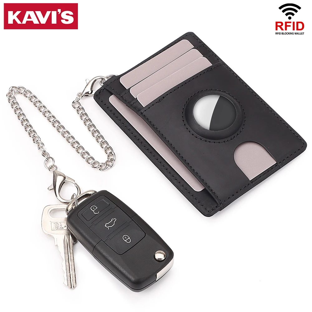 

KAVIS Slim RFID Blocking Credit Card Holder with AirTag Holder Genuine Leather Ultra-thin Cash Holder Fashion Cardholder Bags
