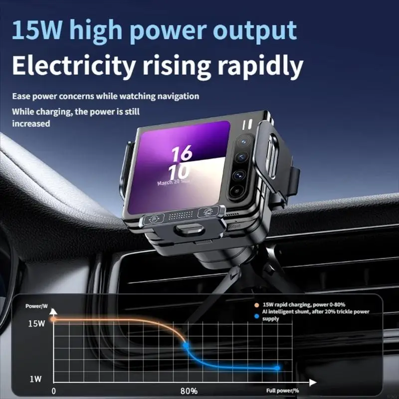 

Car Phone Mount Stand With Wireless Fast Charging And Air Vent Clip Vehicle Phone Holder For Dashboard and Navigation 896C