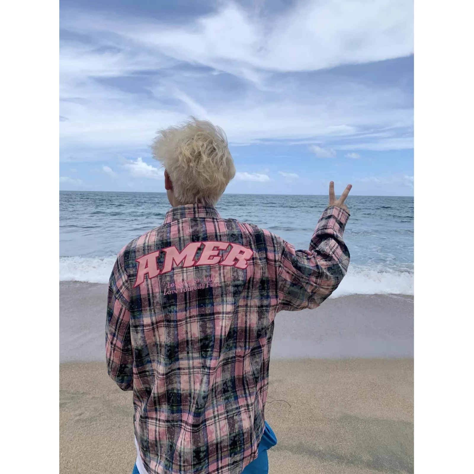 

American Sle Waed Outdated Plaid Long Sve irt Coat Men Spring Autumn Loose Couple Sle Sun Protection Outerwear