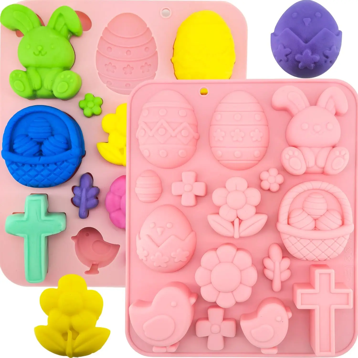 Easter Silicone Molds Bunny Egg Basket,Chick Flower Shape for Chocolate,Soap,Jelly Food Grade BPA Free Baking Pan for Easter