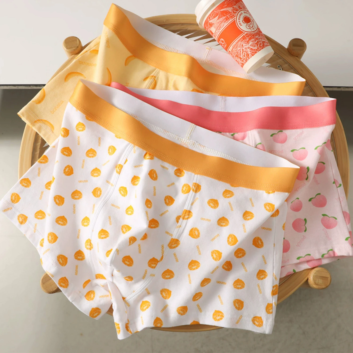 【3pcs】Celana Dalam Pria Warna Pink Buah Celana Boxer Anak Laki-Laki dengan Cetakan Personal Celana Dalam Pinggang Sedang Tipis Katun Tanpa Jahitan