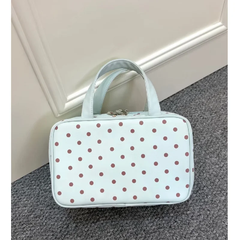 Handtasche mit Polka-Dot-Muster, multifunktionale Kosmetiktasche mit 3 Fächern, aus PU-Material, große Kapazität, wasserdicht, Reisetasche zur Aufbewahrung. – Detail 2