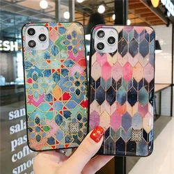 Contrasting Color Gold Foil Silicone Phone Case For iPhone 16 15 14 13 11 12 Pro Max Plus Glitter Geometric Painted Epoxy Cover