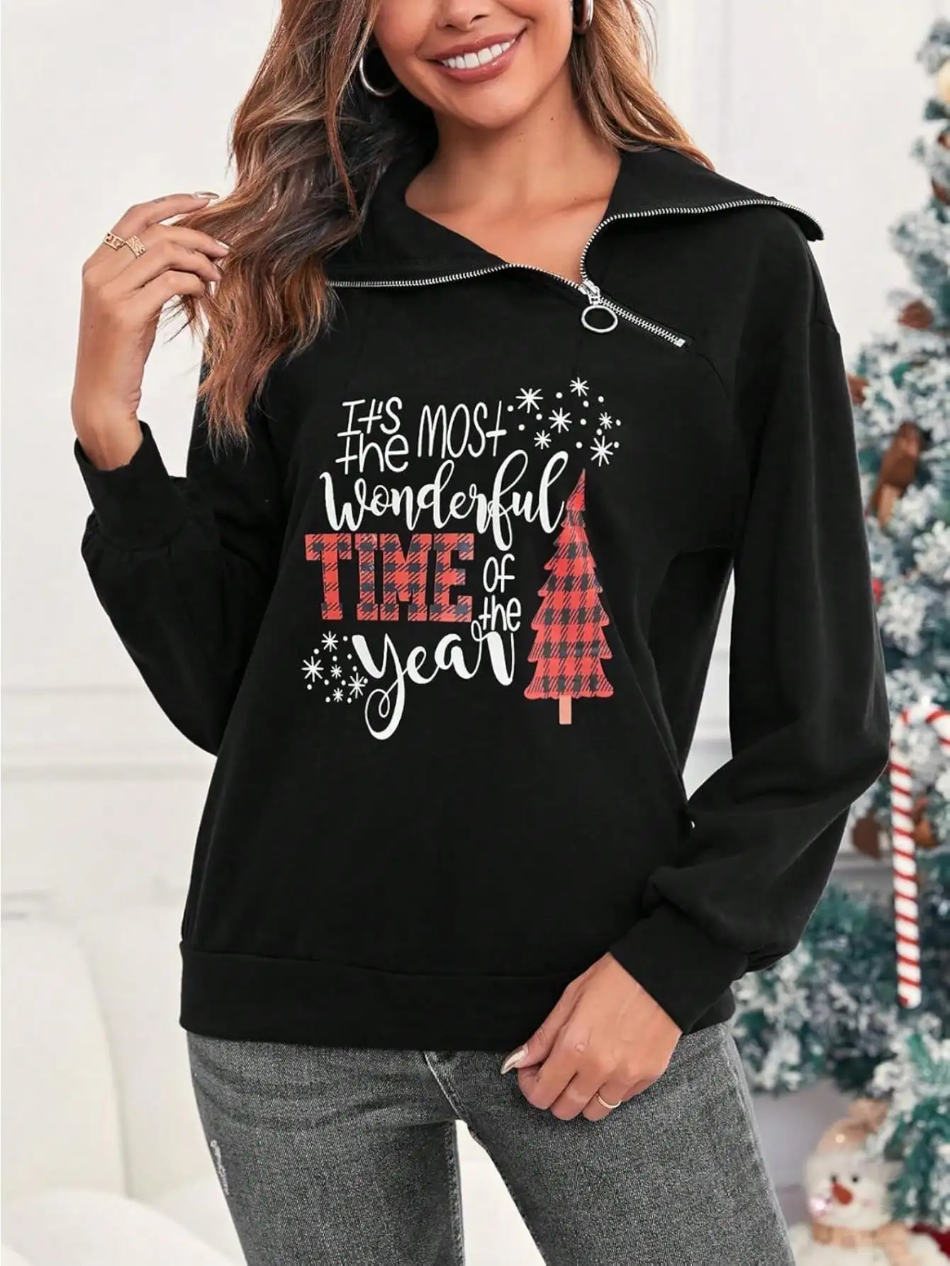 Fisoew women's Athleisure Zipper Turtleneck Sweatshirt, Long Sleeve Casual Pullover Top, Loose Fit Loungewear | Cozy Sweatshirt
