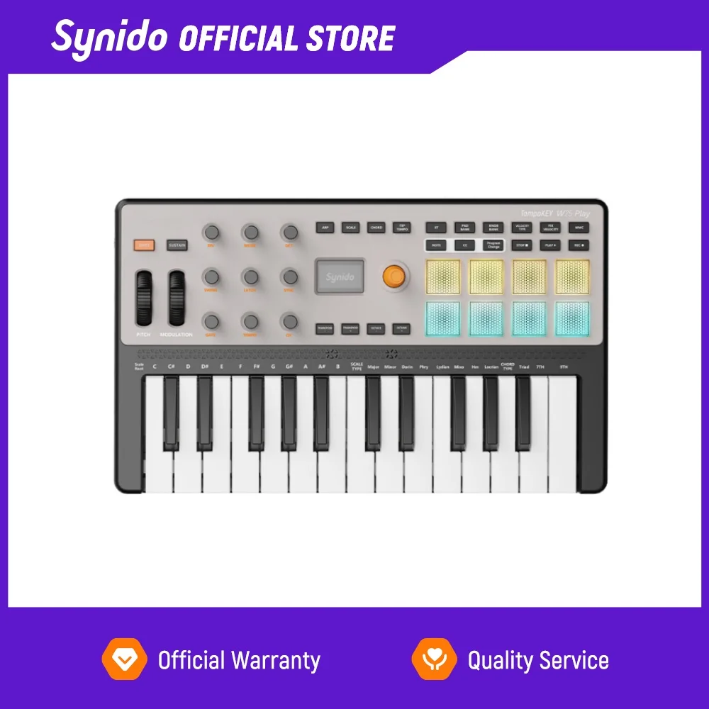 Synido TempoKEY W25 Play Draadloos Muziektoetsenbord MIDI-toetsenbordcontroller Ingebouwde Speaker Professionele BT Beat Maker Machine