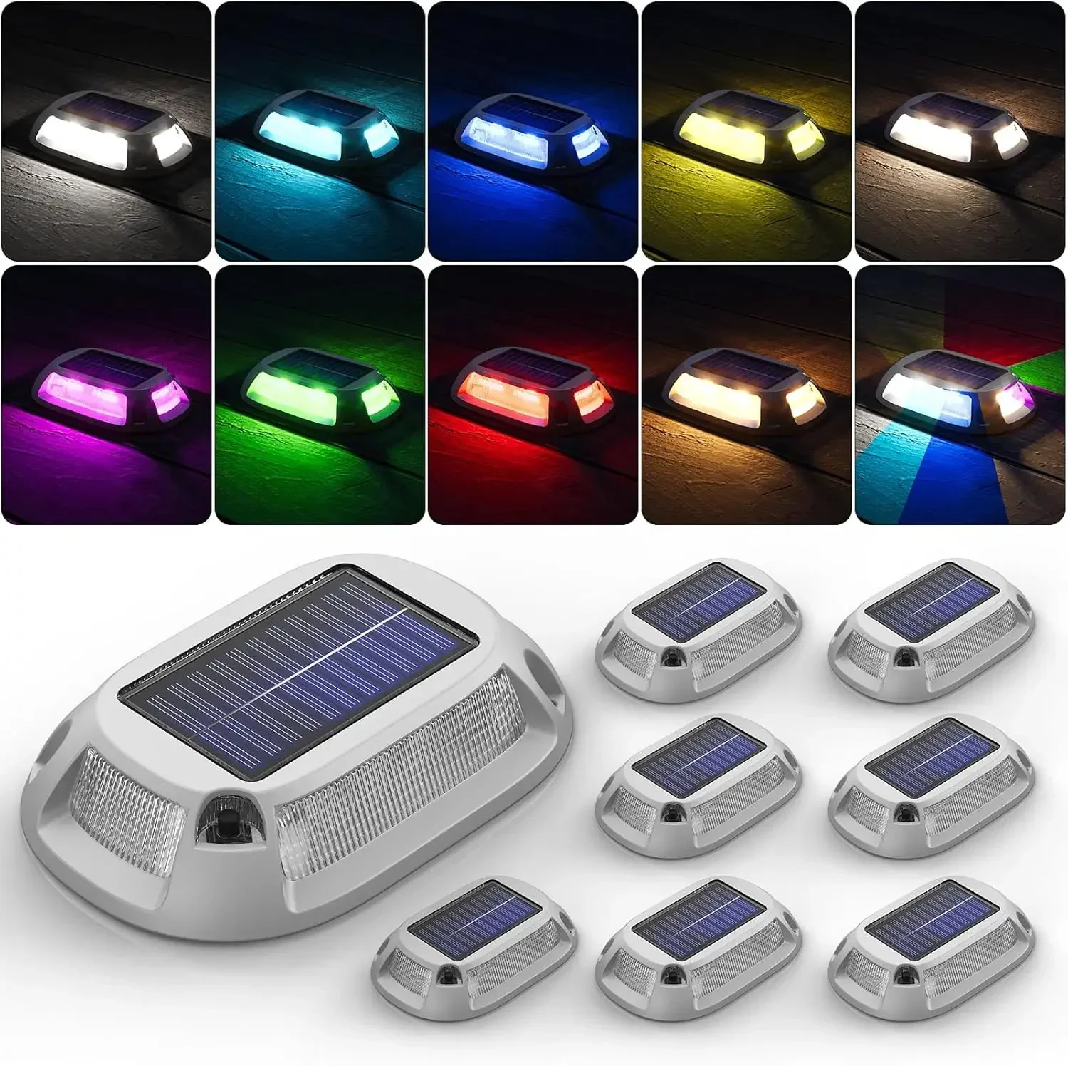 Solar Driveway Lights Marine Dock Lights, 9 Colors in 1, Aluminum Driveway Markers Deck Lights Solar Powered Outdoor Waterproof