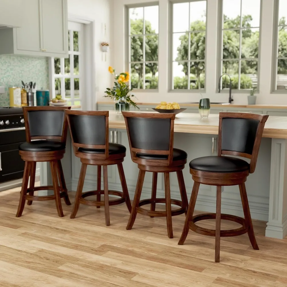 Set of 2 24 High Swivel Bar Stools with Backrest and Faux Leather Seat for Kitchen Island