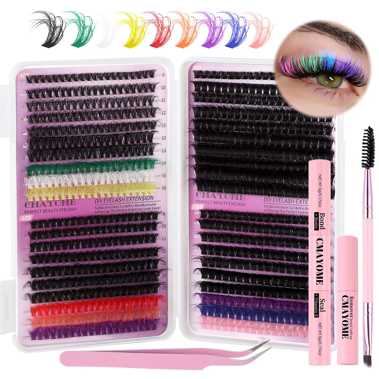 DIY False Eyelash Extension Set Single Tuft of Hair 782 Tufts Thick Curl with Eyelash Glue Set