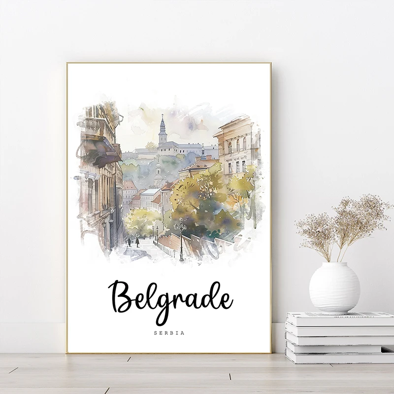 الألوان المائية الأوروبية الساحلية المشهد السفر مدينة أثينا Türkiye اليونان البرتغال المشارك حائط لوح رسم صور ديكور المنزل #4