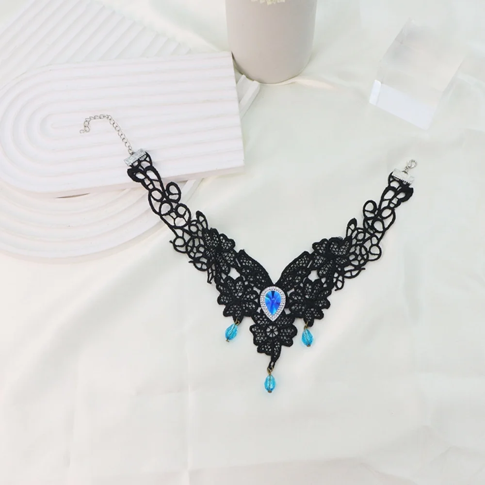 قلادة سوداء على الطراز القديم قلادة من الدانتيل على الطراز القوطي قلادة الهالوين سرية لإكسسوارات الفستان ملابس غير رسمية #4